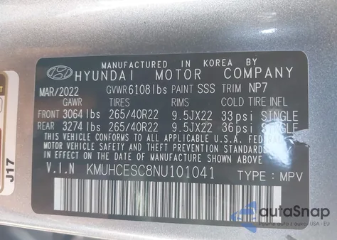 2022 Genesis Gv80 3.5T Awd из США, поврежденный, VIN KMUHCESC8NU101041